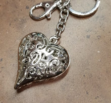 Load image into Gallery viewer, Silver Rhinestone heart Bling Keychain
