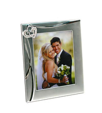 Load image into Gallery viewer, silver wedding photo frame with crystal hearts, engraved anniversary gift, made in Calgary
