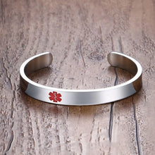 Load image into Gallery viewer, Medical Alert Cuff Bangle- Silver
