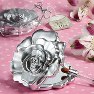 SILVER REALISTIC ROSE DESIGN MIRROR COMPACT