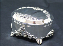Load image into Gallery viewer, silver oval musical trinket box 
