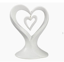 Load image into Gallery viewer, White Dangling Double Heart Wedding Cake Topper Figurine
