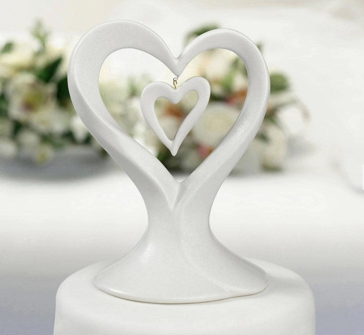 White Dangling Double Heart Wedding Cake Topper Figurine