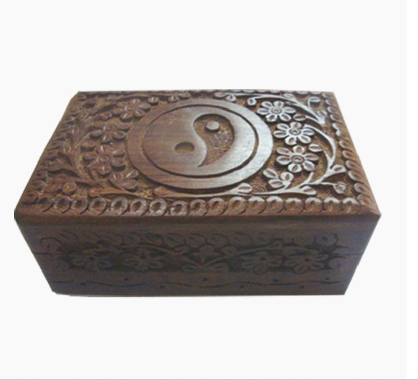 Ying Yang Carved Wooden Jewelry Box with Front Design – Engraving ...